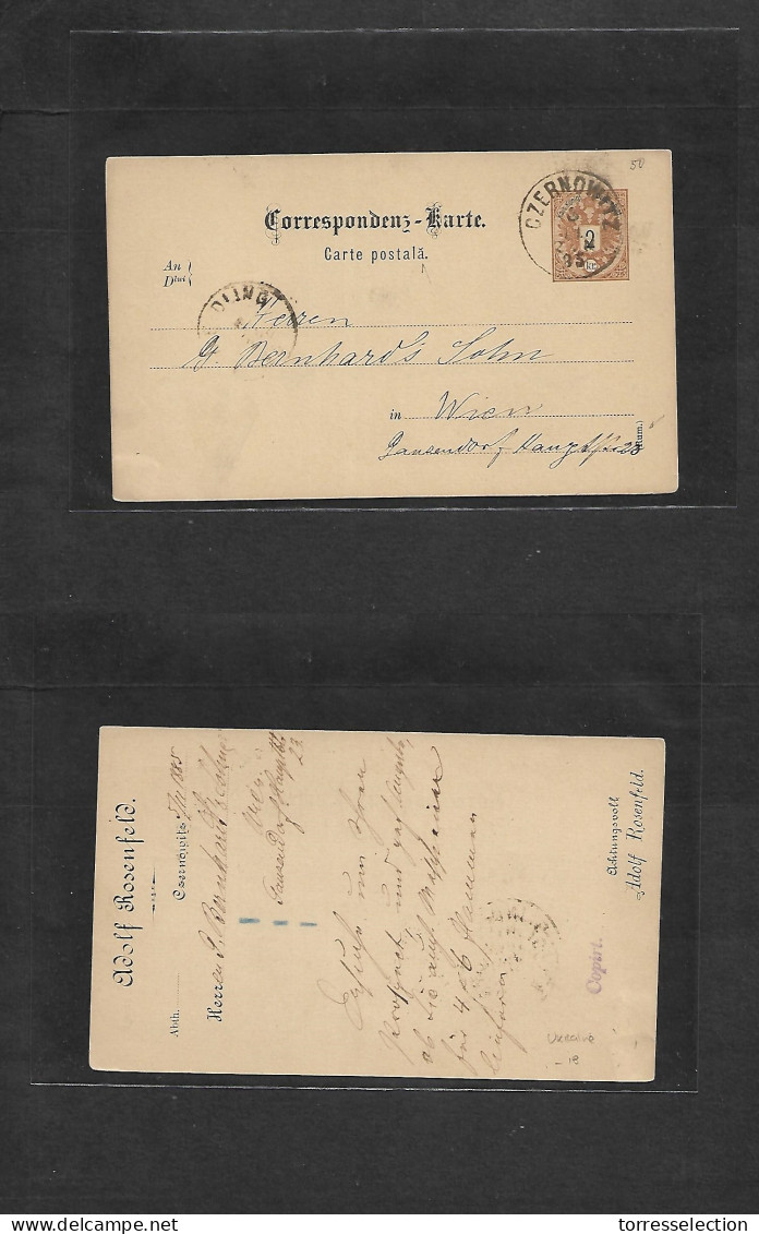 UKRAINE. 1885 (5 Nov) Austrian Postal Adm. Czernowitz - Wien. 2kr Text Stat Card, Cds + Arrival Cachet. Fine. - Ukraine