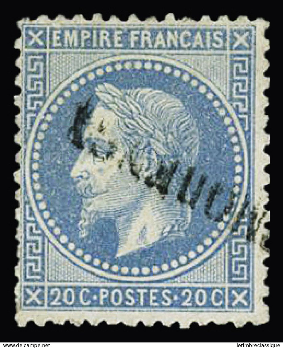 Obl N°29B 20c Bleu, Obl. Griffe De Montmorency, TB Et Rare - 1863-1870 Napoléon III. Laure