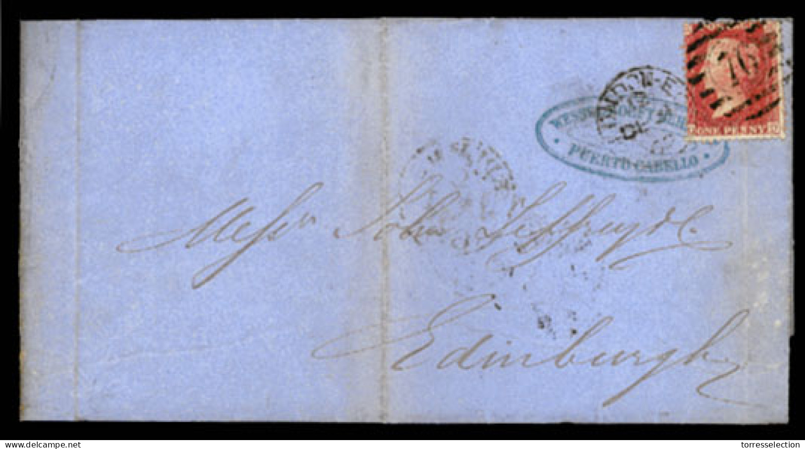 VENEZUELA. 1862. (3 Dec.) Pto. Cabello To Edinburgh/G. Britain. E.L. Forwarded To London, Where Posted With G.B. 1d Red  - Venezuela