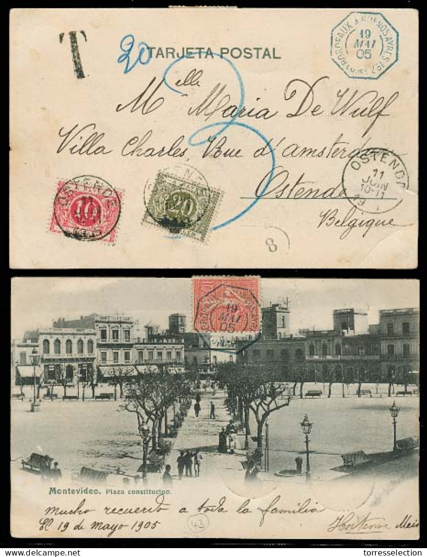 URUGUAY. 1905. Montevideo Multifkd Tax - Belium. Arrival Postage Dues / Tied. VF Maritime Item. - Uruguay