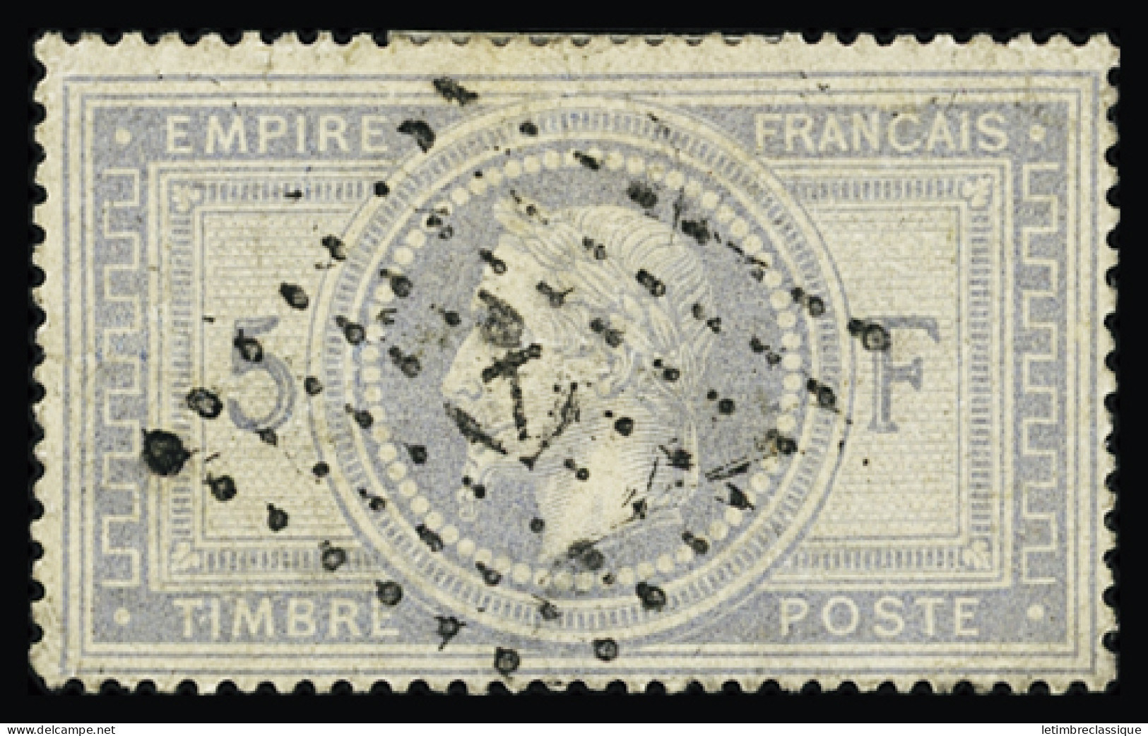 Obl N°33 5f Violet-gris, Obl. Ancre, Réparé, TB D'aspect - 1863-1870 Napoléon III Lauré