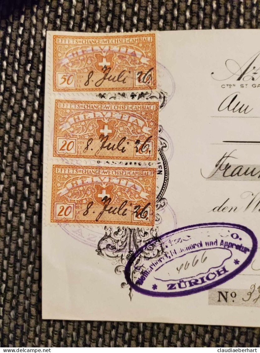 1926 Helvetia - Cheques & Traveler's Cheques