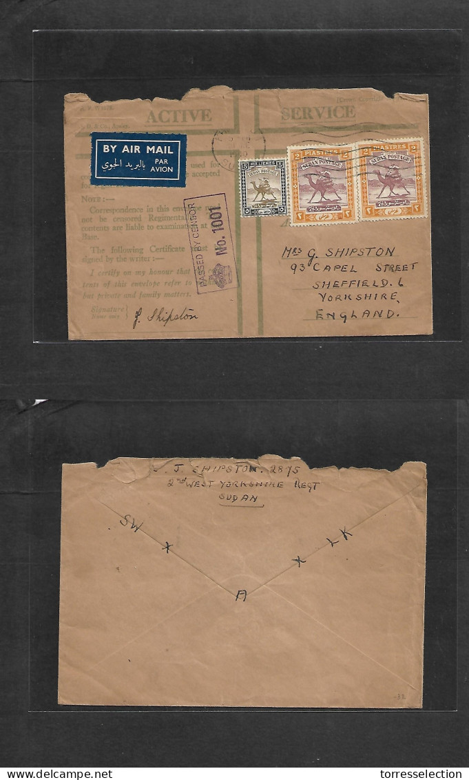 SUDAN. 1940 (10 June) WWII. Khartoum - England, Yorkshire. Air OAS Multifkd Censor Envelope. Yorkshire Regiment / Milita - Soudan (1954-...)