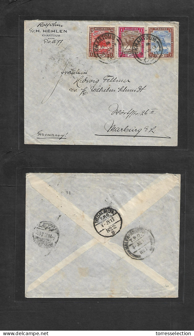 SUDAN. 1913 (3 July) Khartoum - Germany, Marburg. Comercial Multifkd Envelope, Tied Cds. XF. - Sudan (1954-...)