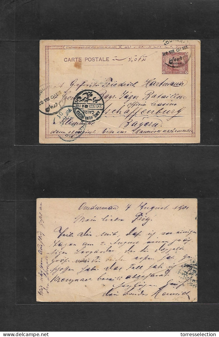 SUDAN. 1901 (7 Aug) Omburman - Germany, Bayern. Shaflenburg 3m Brown Ovptd Stat Card. TPO Beni Sudee. - Soudan (1954-...)