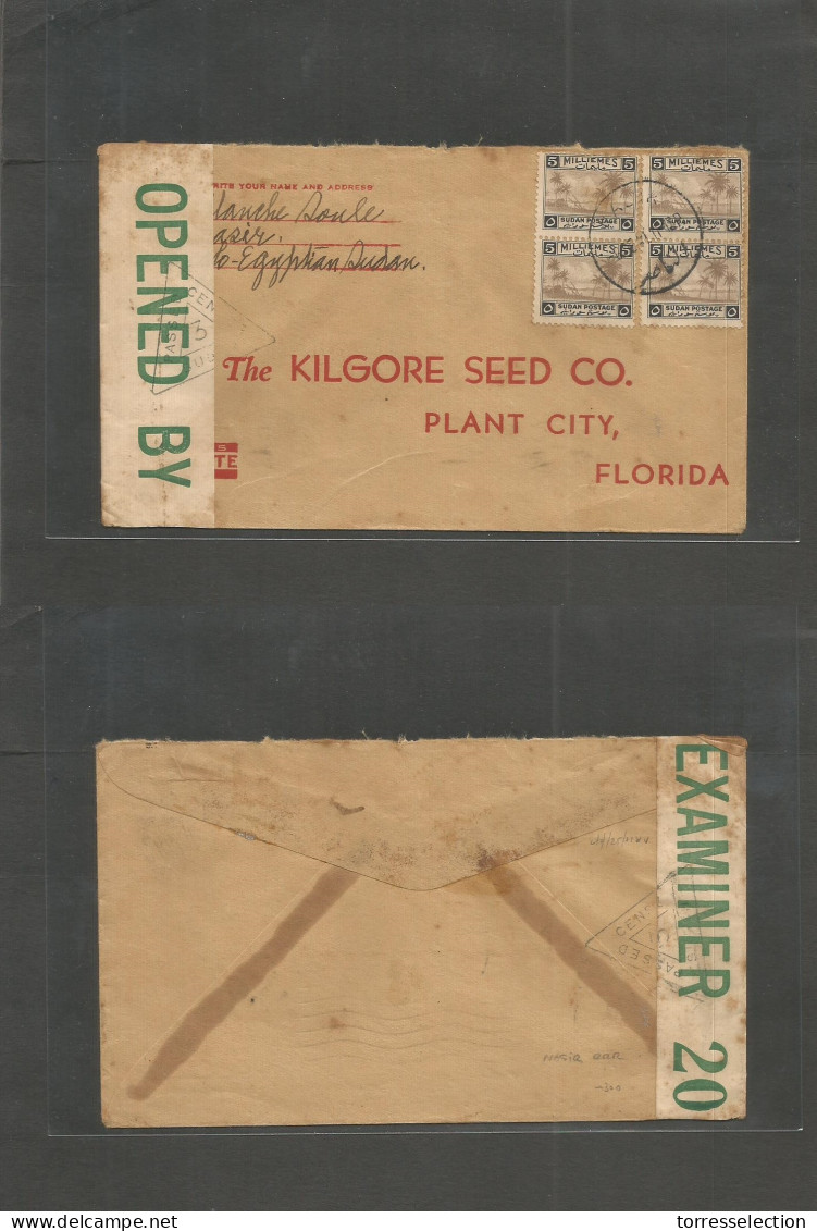 SUDAN. 1941 (6 Sept) Nasir - USA, Fla, Plantaty. Comercial Fkd Envelope Bearing 5 Rs Bicolor (x4) Central Tied Bilingual - Sudan (1954-...)