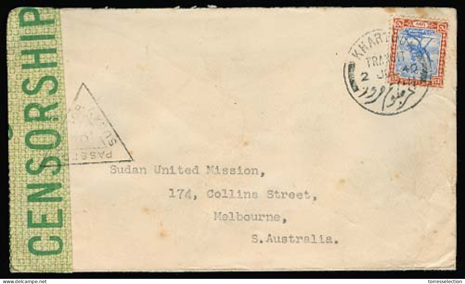 SUDAN. 1940. Khantoum - AUSTRALIA. Fkd Env / Sudan Censorship Label. Scarce Dest. - Soudan (1954-...)