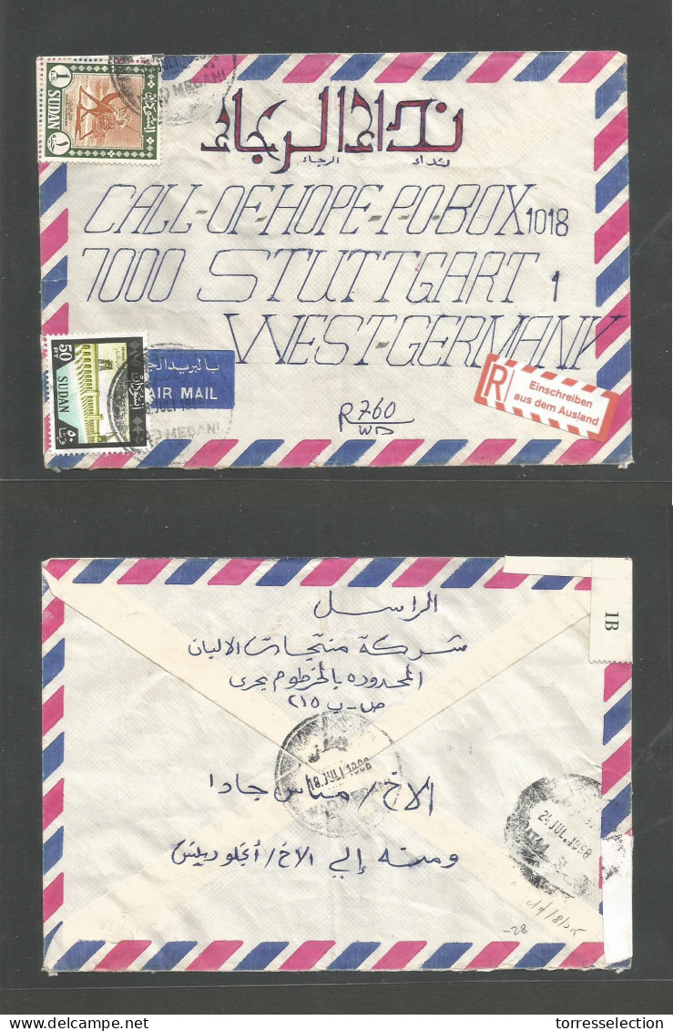 SUDAN. 1988 (18 July) Mad Megani - West Germany. Air Registered Multifkd Env. VF. Manuscript Ilustrated Usage. - Soudan (1954-...)