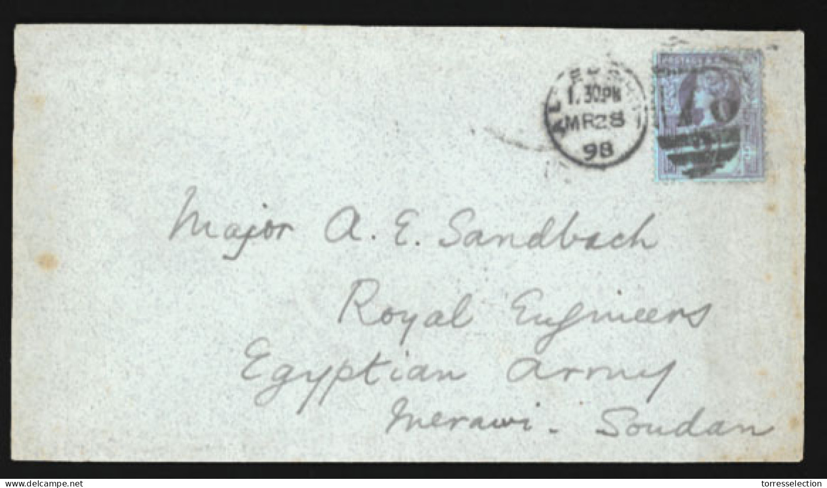 SUDAN. 1898 (March 28). Cover Franked By Single Jubilee 2 1/2d Purple On Blue Tied By Aldershot Duplex Addressed To Majo - Soudan (1954-...)