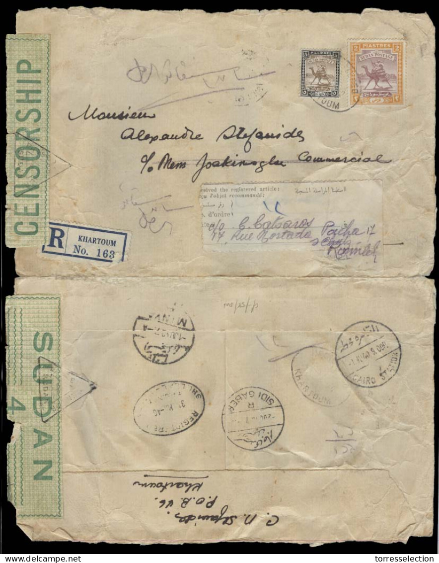 SUDAN. SUDAM. 1940, May 31st. Registered Cover From Khartoum To Egypt Franked By Camel Postman 5m And 2pi Tied By Oval D - Soudan (1954-...)