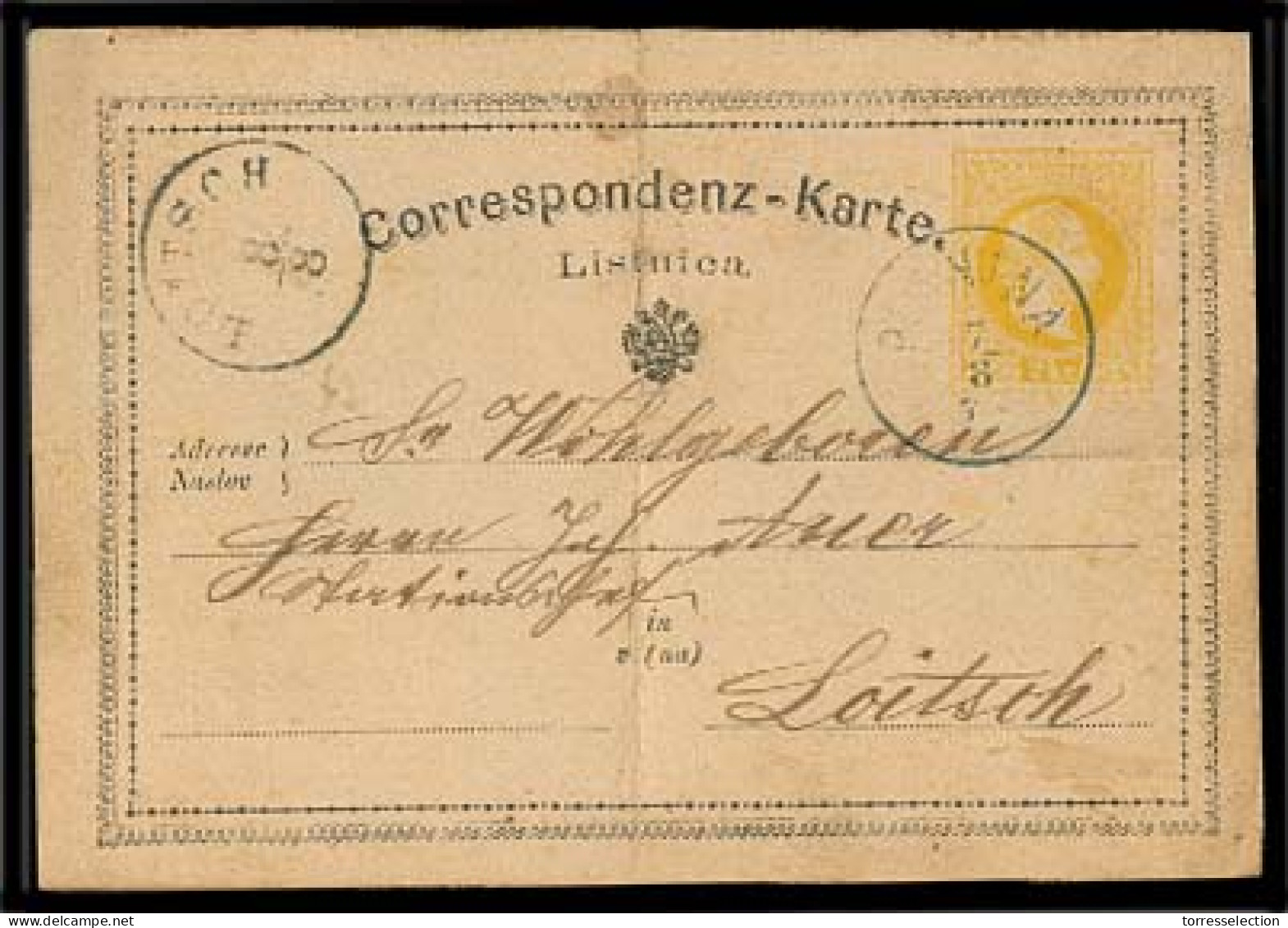 SLOVENIA. 1874. Planika - Loitsch. 1867 Bilingual Austria Stat Card, Central Crease Blue Planika (xx / RR) (70 Mp) + Arr - Slovenia