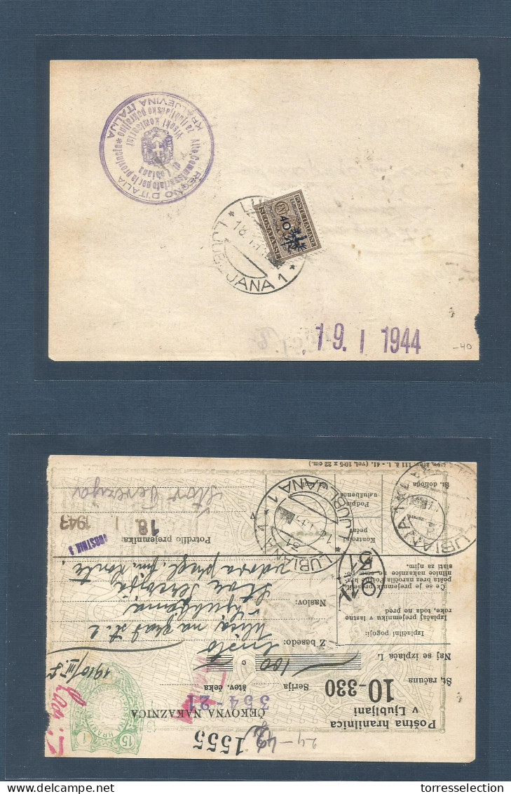 SLOVENIA. 1944 (18-19 Jan) Lubiana Local Stat Money Order With Reverse Ovptd Issue Tied. - Slovénie