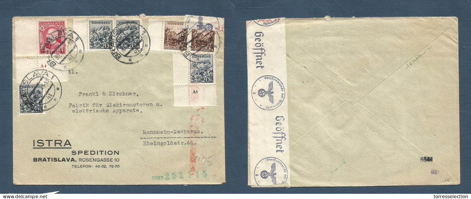 SLOVAKIA. 1941 (30 Oct) Bratislava - Germany, Manheim. Nazi Censored Multifkd Env. Fine. - Other & Unclassified