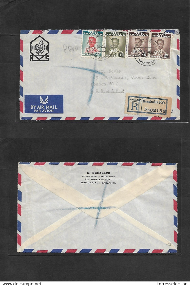 SIAM. 1960 (5 Oct) BKK - England, London. Registered Air Multifkd Env. VF Comercial Laboratory Mail. - Siam