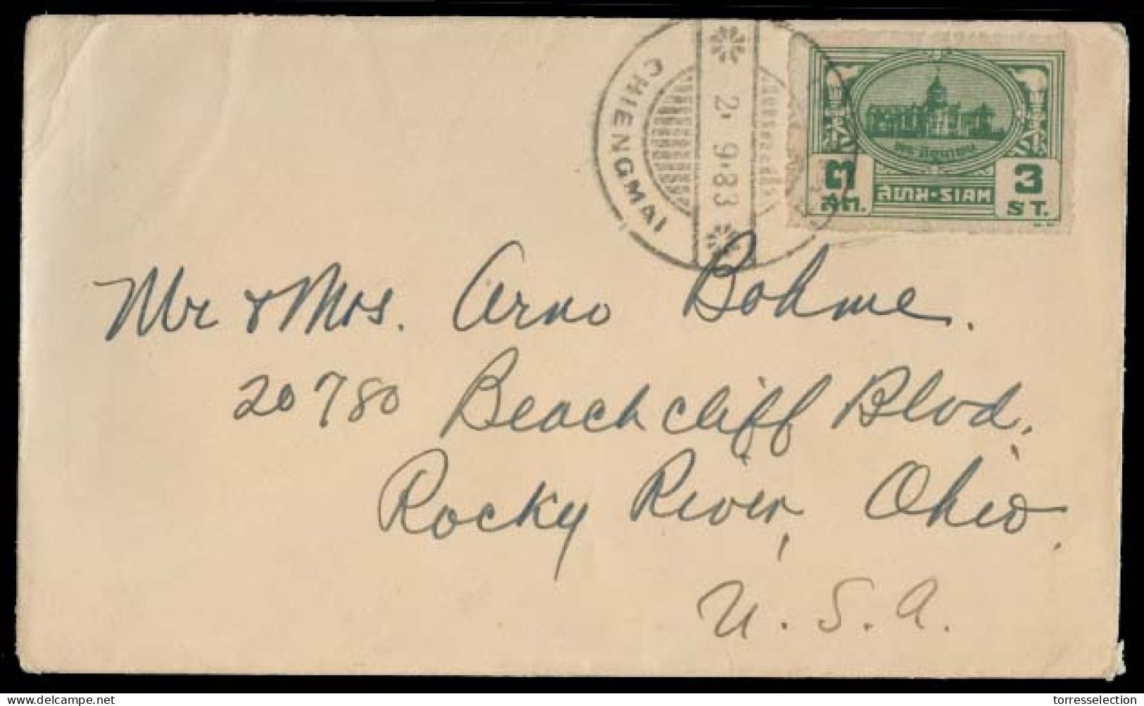 SIAM. 1940 (2483, 2 Sept). Chiengmai - USA. Printed Matter Rate Fkd Env, Single 3st Green. VF. - Siam