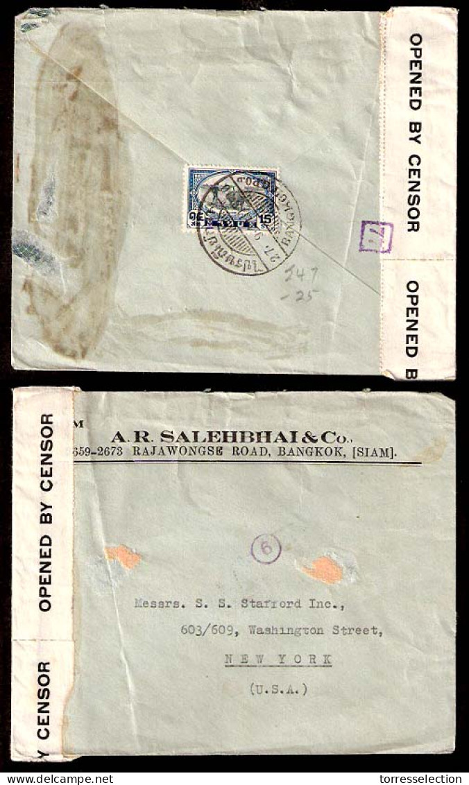 SIAM. 1941 (27 Sept). Bangkok - USA. Fkd. Doble Censored Env. Thai -6. - Siam