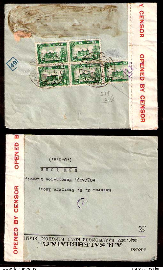 SIAM. 1941 (4 Oct). Bangkok - USA. Multifkd. Doble Censored - Thai - 1 Env. - Siam