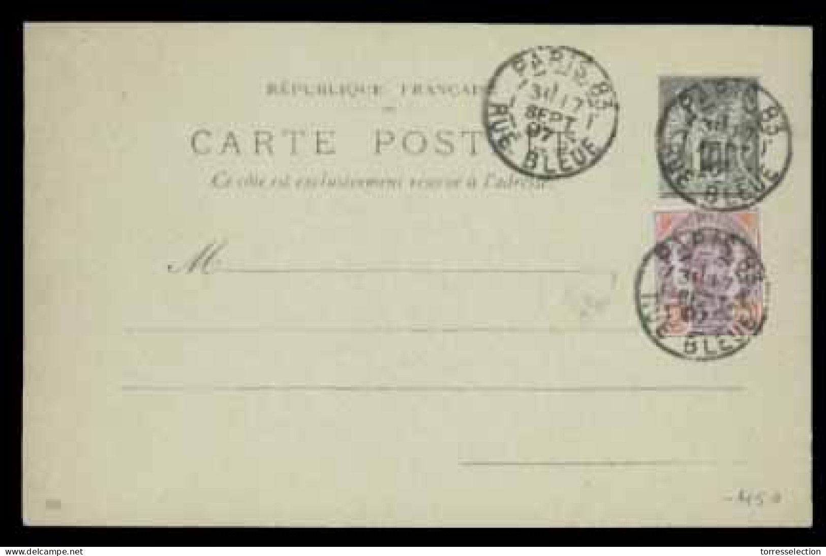 SIAM. THAILAND. 1897(Sept 17th). France Type Sage 10c Black On Greenish Stationery Card With Thailand 1att On 64atts Pur - Siam