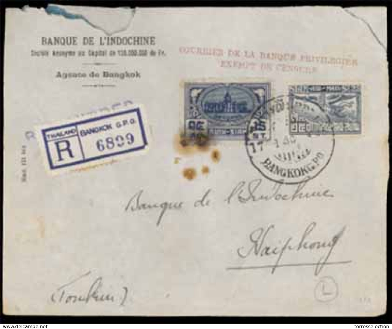 SIAM. THAILAND. 1940(Jan 17th). Registered Cover To Haiphong, Tonkin Franked By 1939 15st Deep Blue And 1925 Airmail 25s - Siam