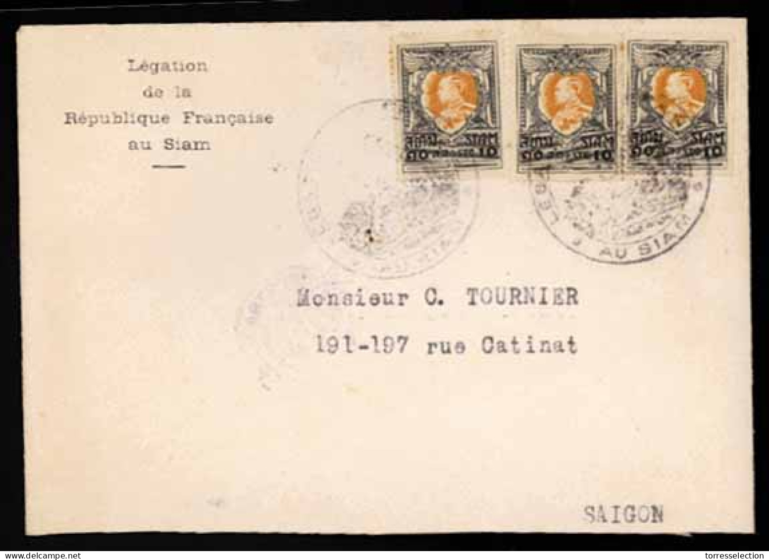 SIAM. 1927. Diplomatic Mail. Envelope Franked 10stg (x3) Addressed To Saigon/Indochina (arrival Cds On Reverse), Cancell - Siam