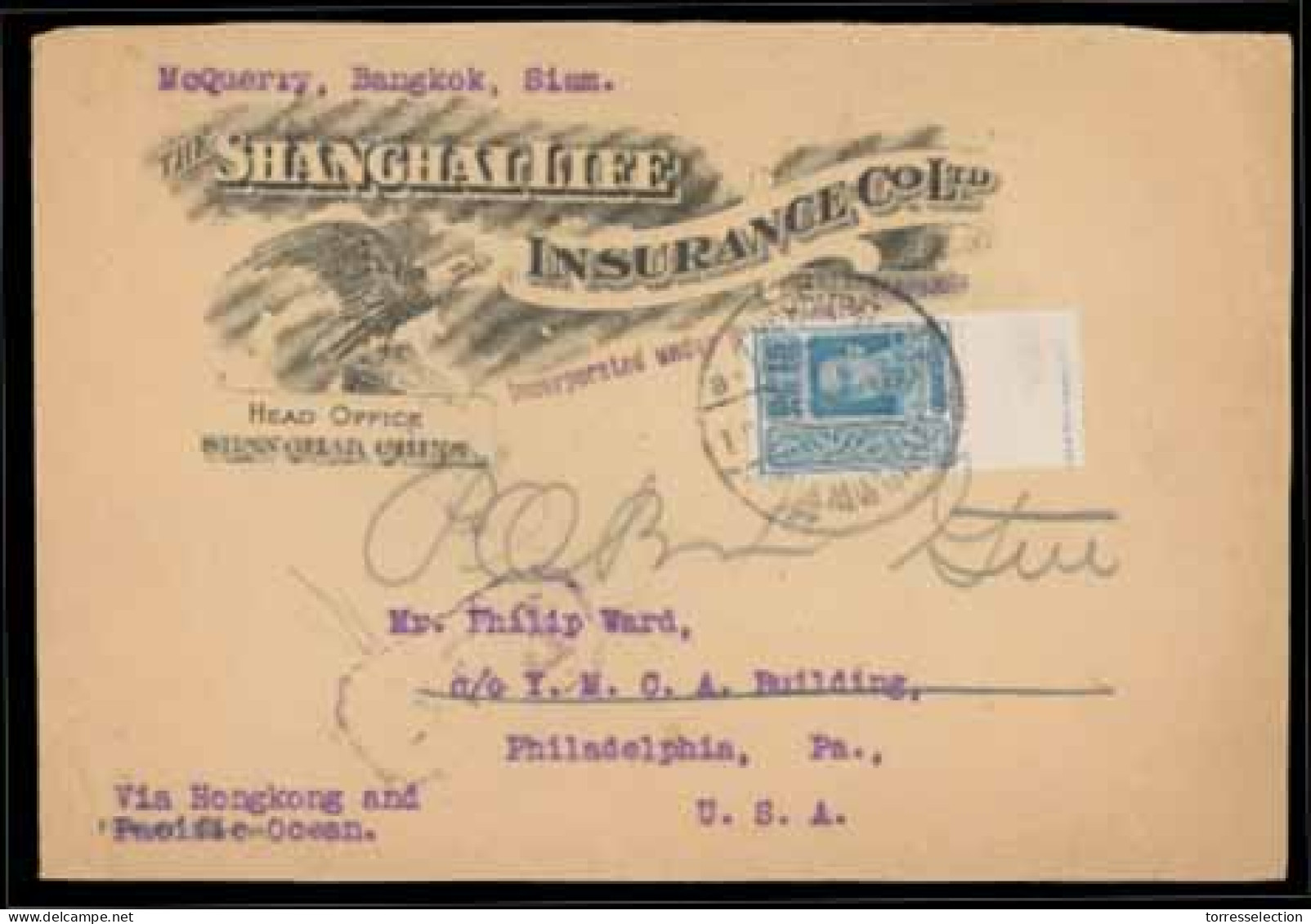 SIAM. 1917.  Bangkok To Philadelphia/U.S.A.  Eagle Advertising Illustrated Envelope Franked 15stg. Blue King Rama VI "Lo - Siam