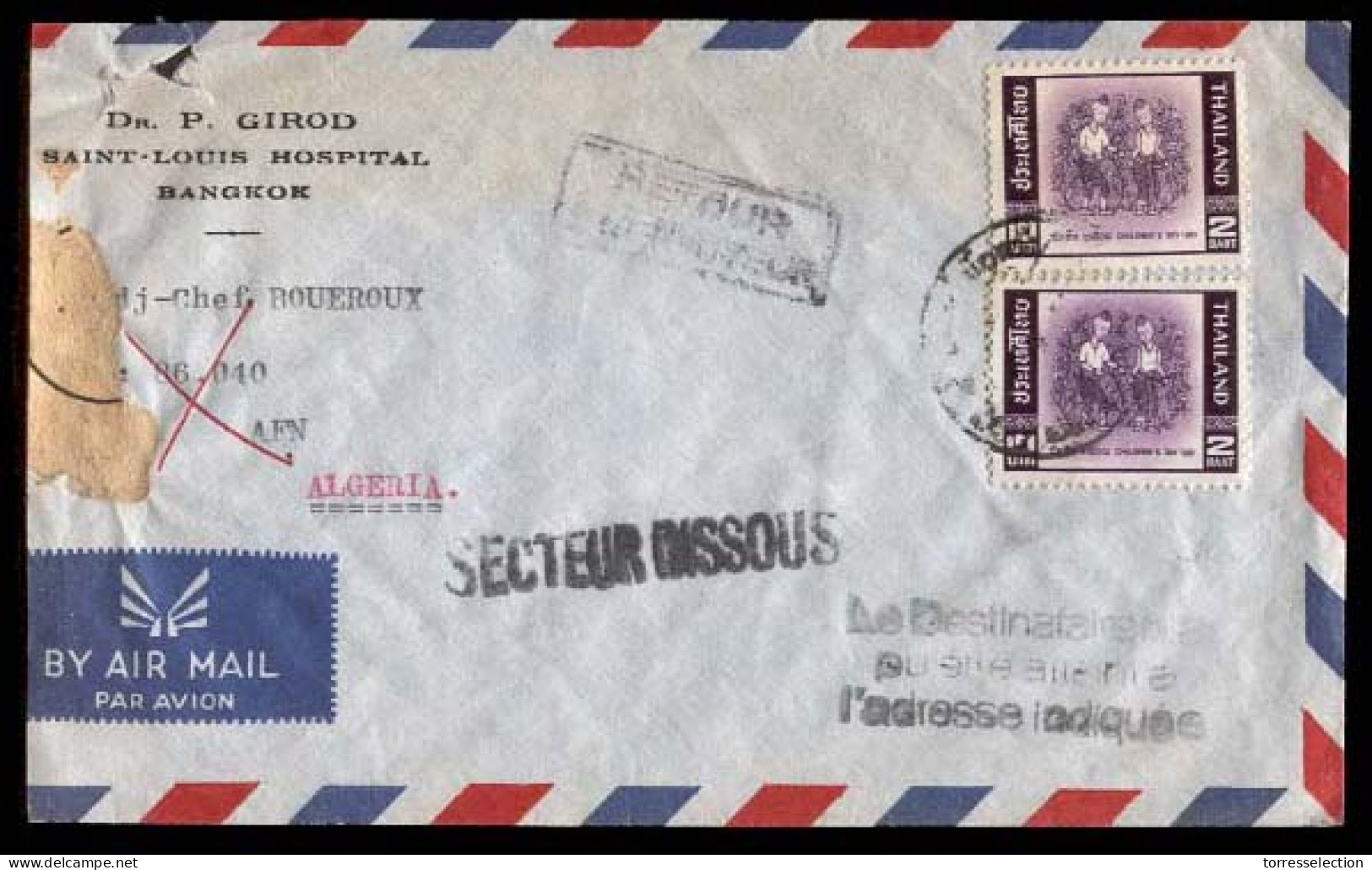 SIAM. 1963. Bankok (Hospital) To Algeria, Addressed To A Military, During Independance War/return Marks. Most Unusual. - Siam