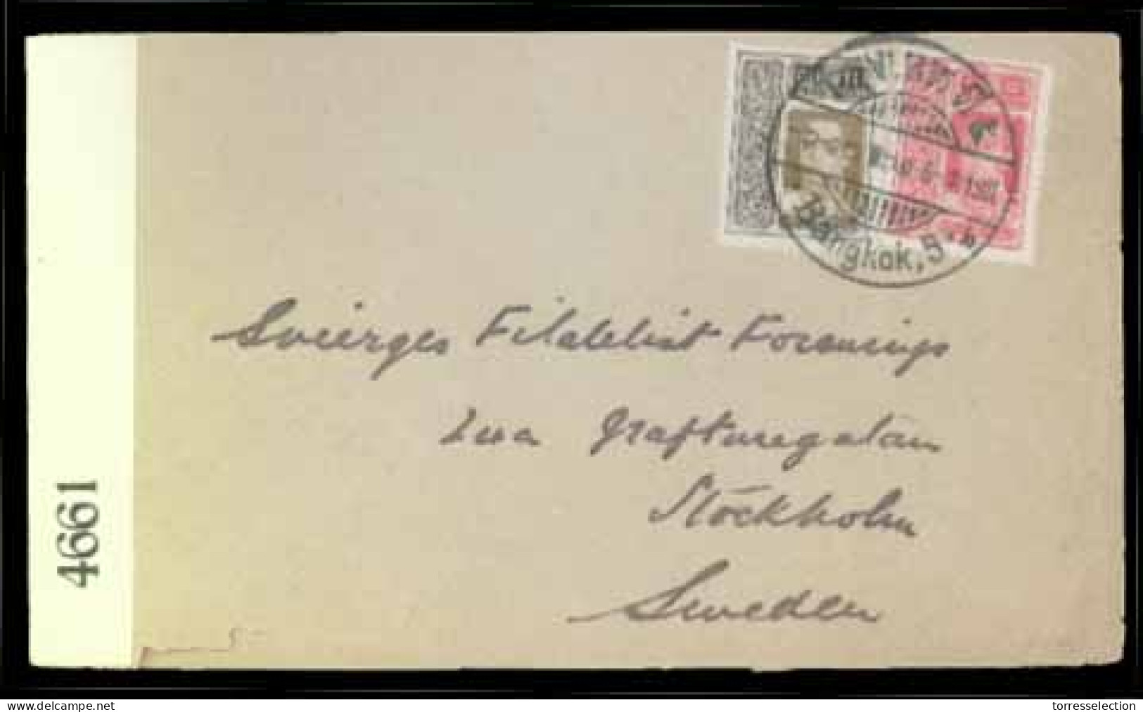 SIAM. 1911 (6 Jan.).  Bangkok-5 To Stockholm/Sweden.  Envelope Franked 5 Stg. Red And 10stg. (Sir. 168, 169) Tied Large  - Siam