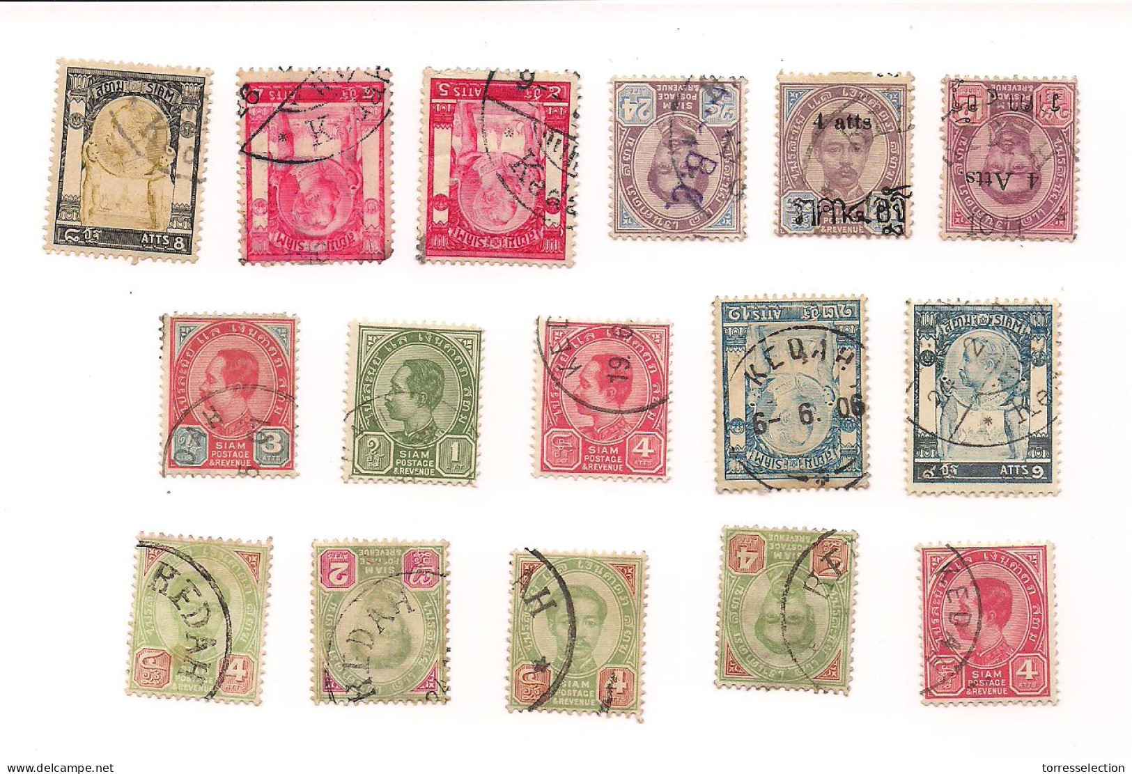 SIAM. THAILAND (Malaya). 1887-1906. Various Thai Issues On A Stock-card Bearing 15 Stamps All Cancelled By Three Differe - Siam