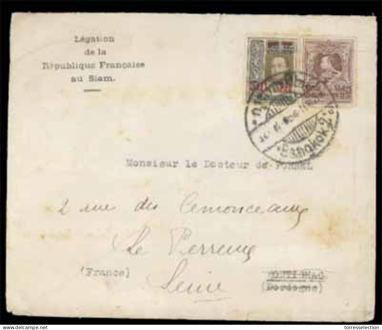 SIAM. 1921. Bangkok (2) To Montignac/France. Readdressed Envelope Franked 10st On 12st (Sir 198) And 25st (sir 208) Tied - Siam