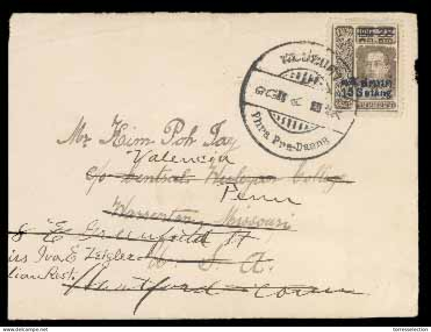SIAM. 1916. (July) Phra Pra-Daeng To Warrenston/USA, Where Readdressed. Envelope Franked Single 15 St On 28ct (Sir. 162) - Siam