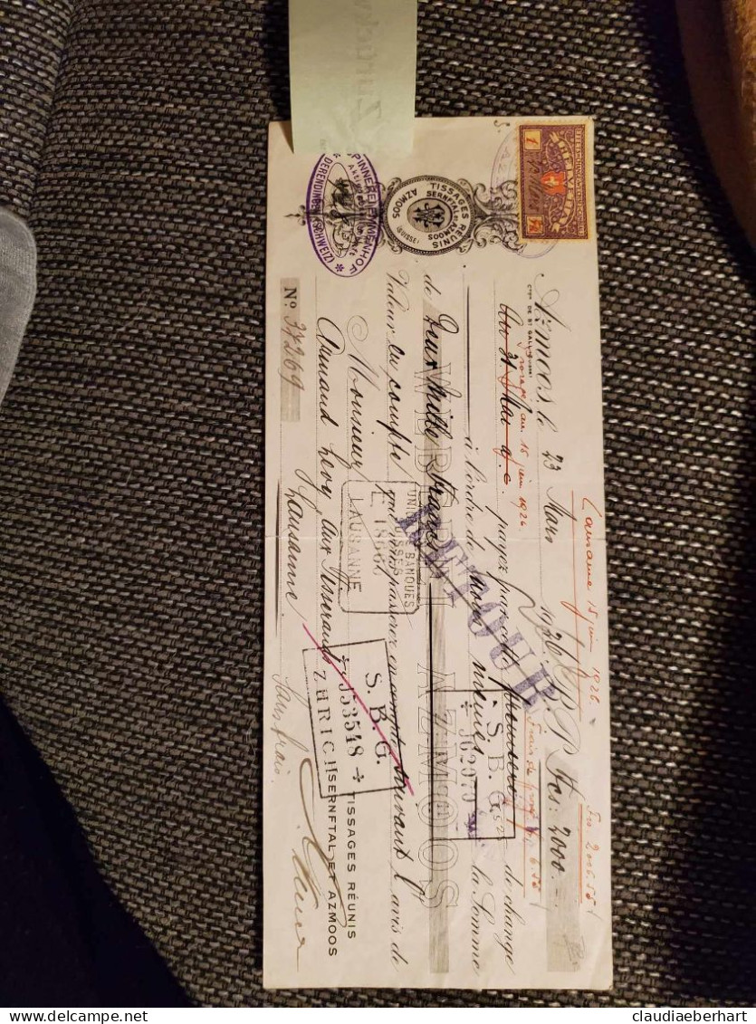 1926 Helvetia - Cheques En Traveller's Cheques