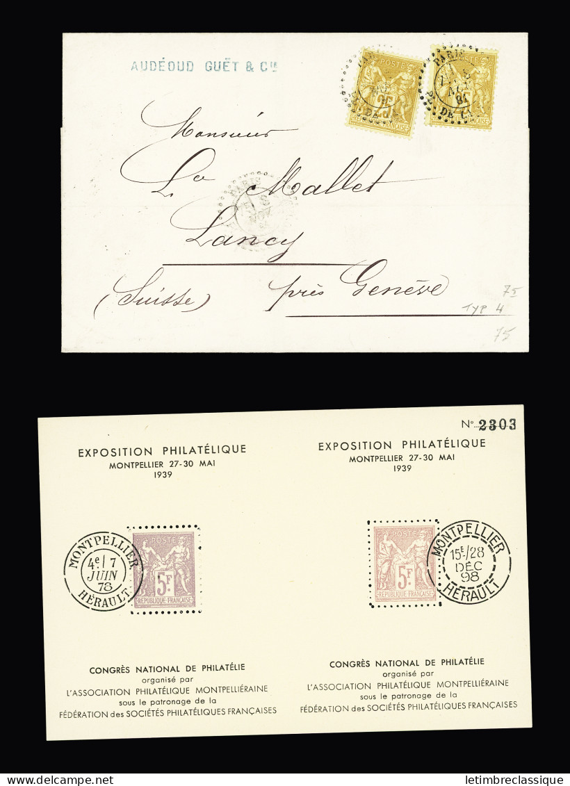 Lettre 13 Lettres Et Cartes Postales Précurseurs AFF Type Sage Dont CAD D'essai Pointillé "Paris Pl De La Bourse" (1881  - 1876-1898 Sage (Type II)
