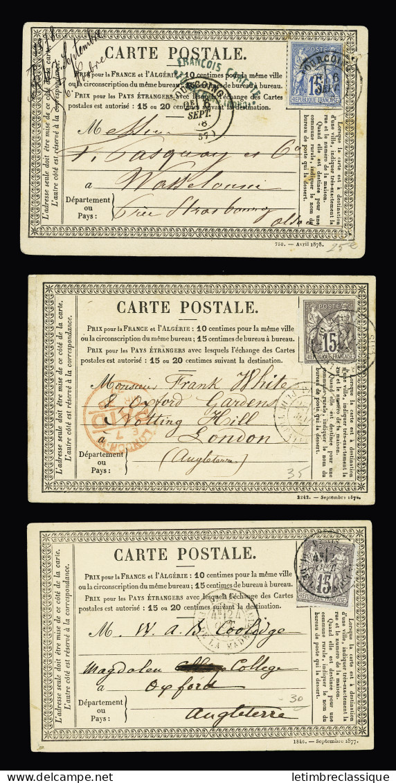 Lettre 13 Lettres Et Cartes Postales Précurseurs AFF Type Sage Dont CAD D'essai Pointillé "Paris Pl De La Bourse" (1881  - 1876-1898 Sage (Type II)