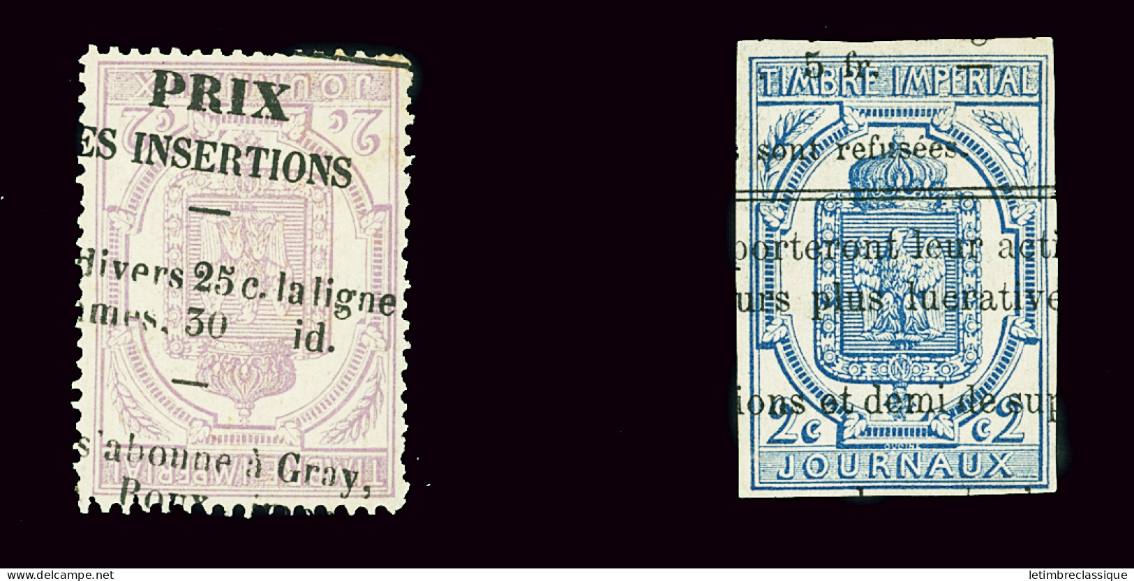 Obl N°2 2c Bleu Obl., TB Et N°7 2c Violet, Obl., TB - Journaux