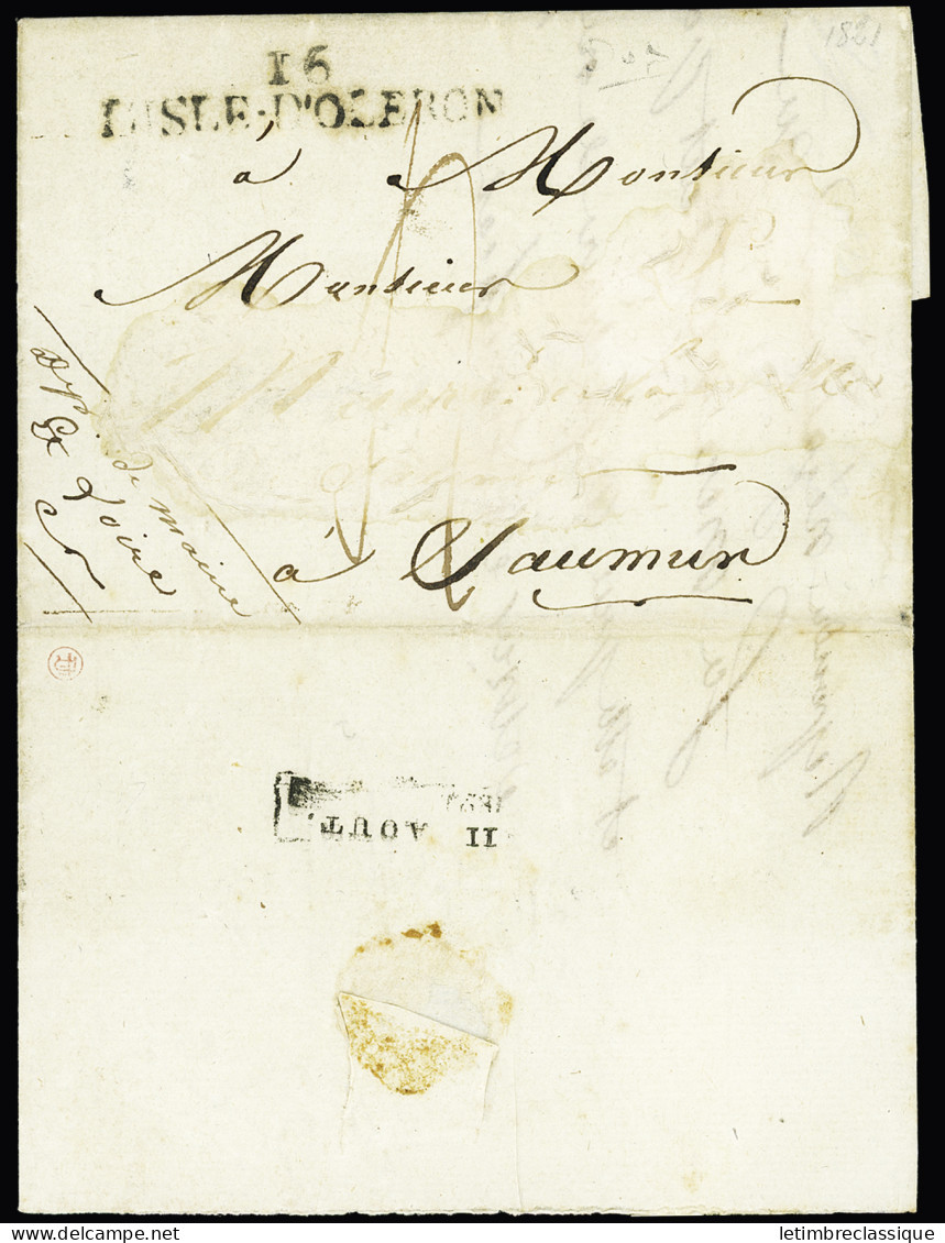 Lettre MP "16 L'Isle D'Oléron" (50x10mm - Ind 8 - 1821) Sur Lettre Avec Petite Marque D'arrivée à Saumur "11 Août". TB - Autres & Non Classés