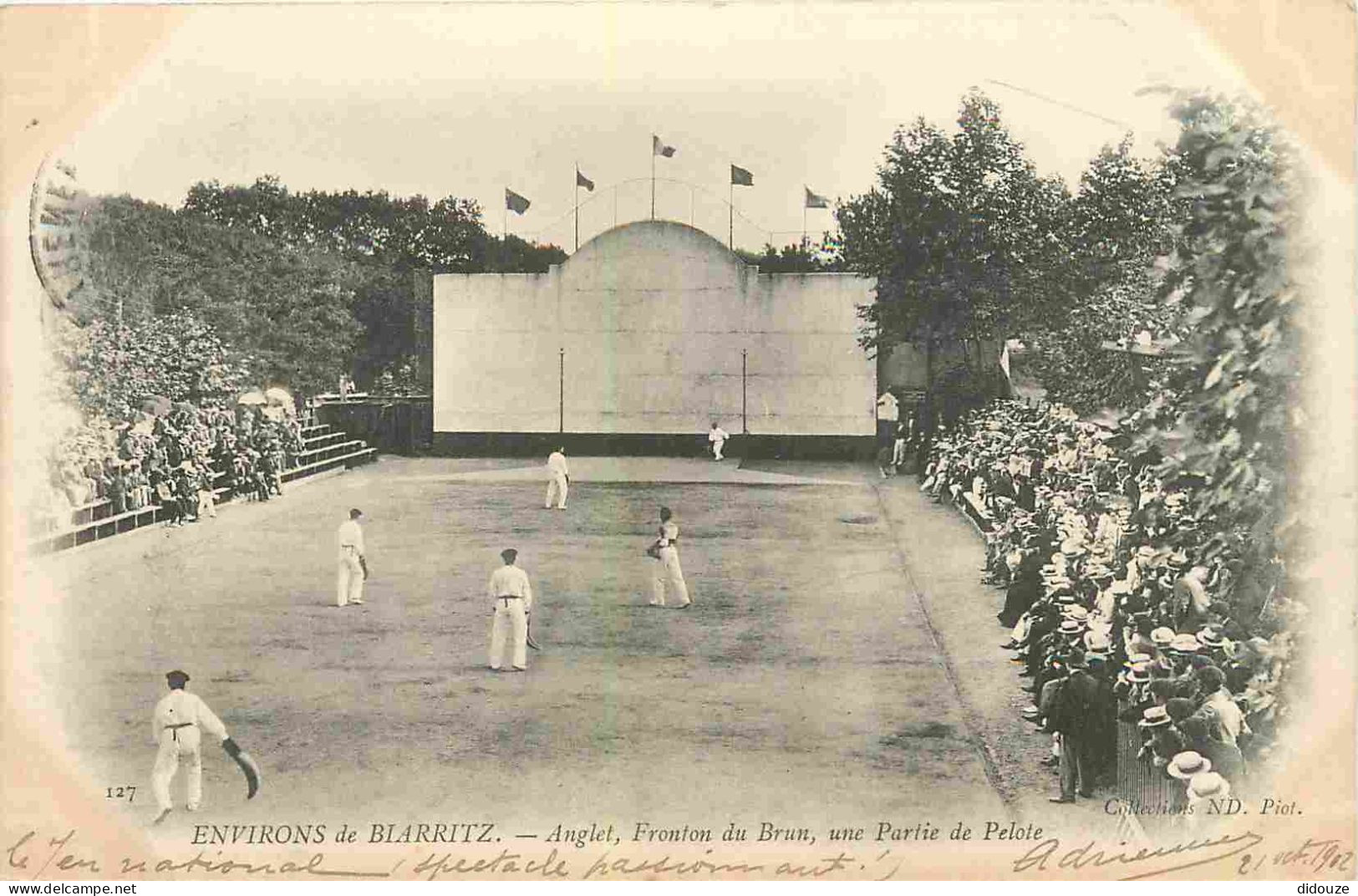 64 - Anglet - Fronton Du Brun - Une Partie De Pelote Basque - Animée - Précurseur - CPA - Oblitération Ronde De 1902 - V - Anglet