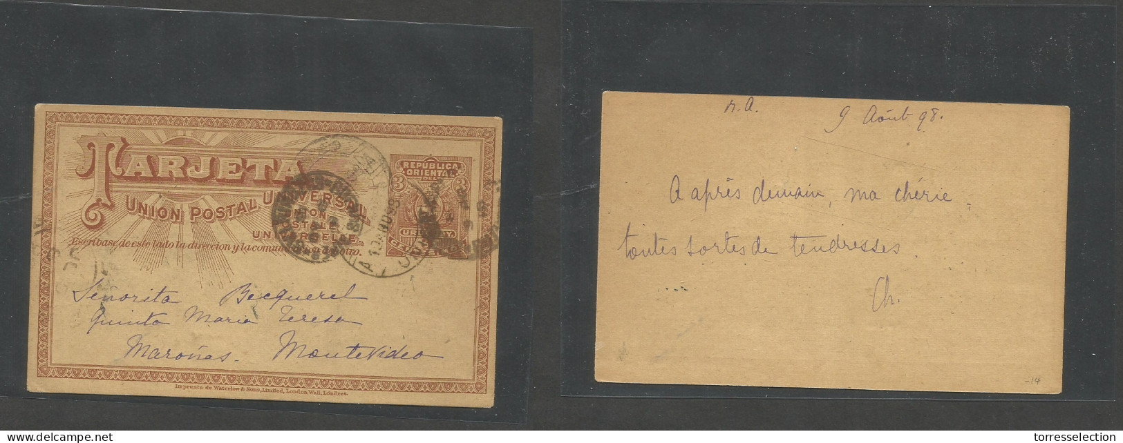 URUGUAY. 1898 (9 Aug) Union - Montevideo, Maroñas. 3c Brown Illustr Stat Card Transited Internally. - Uruguay