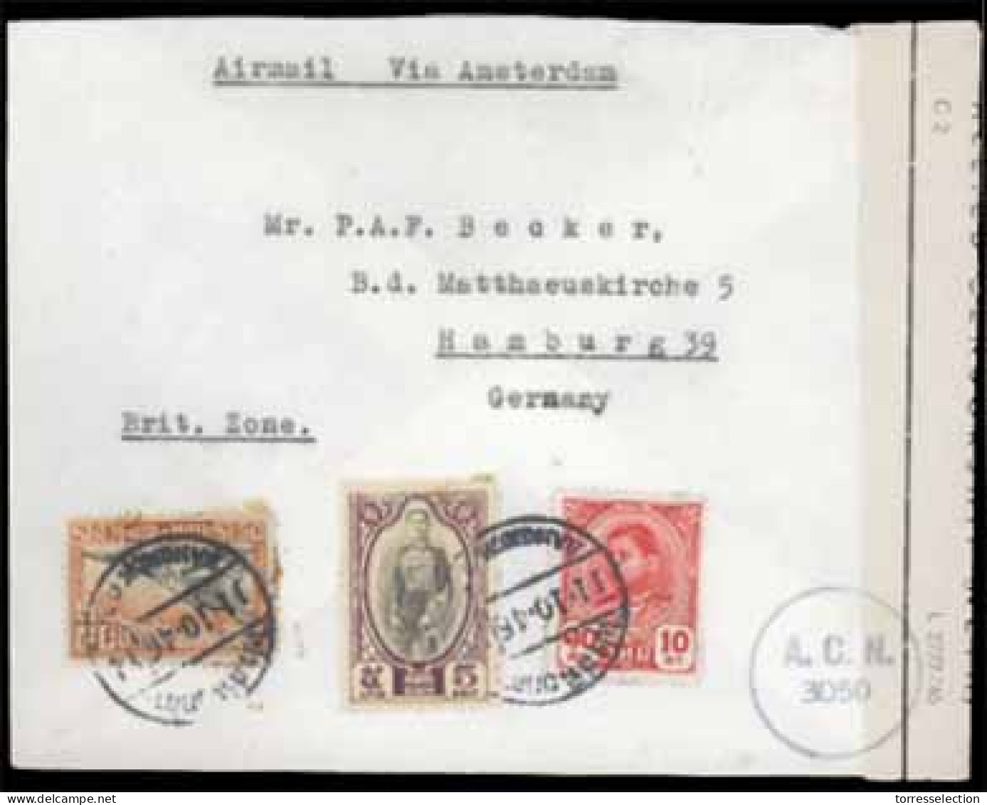 SIAM. 1946. Bangkok To Hamburg/Germany/British Zone. Envelope Franked With 10stg (Sir 293) 5stg (Sir 236). Via Airmail/A - Siam