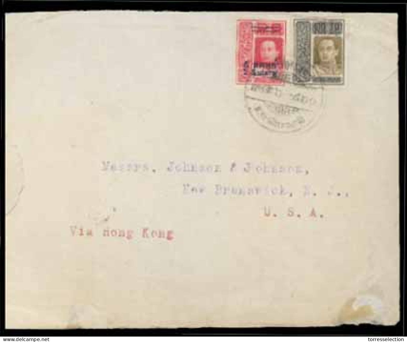 SIAM. 1917. Nakon Sri Tamarat To New Jersey/USA. Via Hong Kong (mark C.d.s. On Reverse). Envelope Bearing King Rama VI " - Siam