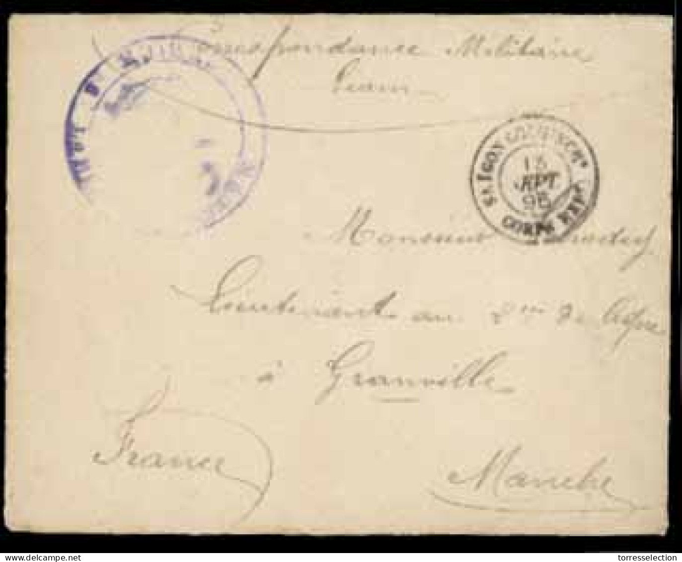 SIAM. 1895. French OCCUPATION Of CHANTABOON (Siam). Envelope Addressed To Granville/Manche/France Violet Cachet "Marine/ - Siam