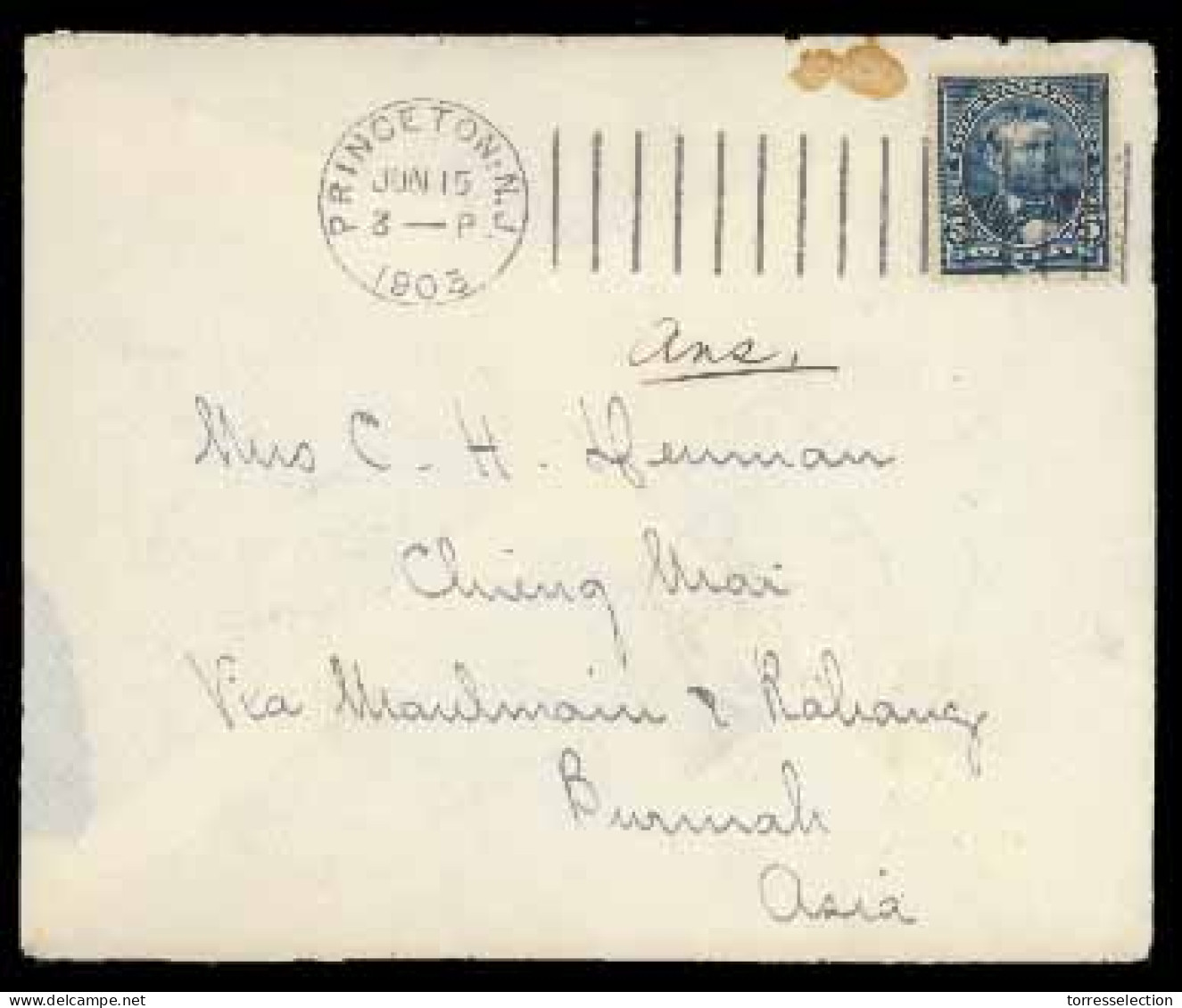 SIAM. 1903. Princetown/N.J. (U.S.A.) To Chieng Mai. Via New York-Aden-Raheng (and Maulmain). A Superb Example, Not Taxed - Siam
