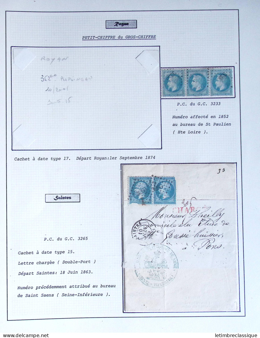 Lettre 86 lettres classiques affranchies OBL PC et GC de Saint Agnant les Marais à Villeneuve la Comtesse (dont des PC d