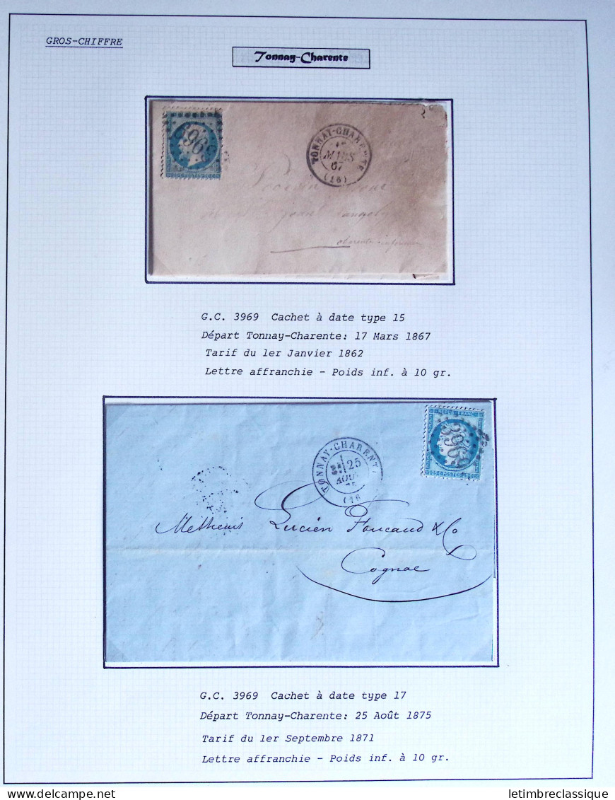 Lettre 86 lettres classiques affranchies OBL PC et GC de Saint Agnant les Marais à Villeneuve la Comtesse (dont des PC d