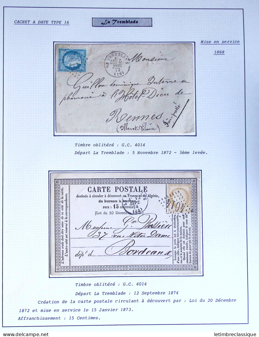 Lettre 86 lettres classiques affranchies OBL PC et GC de Saint Agnant les Marais à Villeneuve la Comtesse (dont des PC d