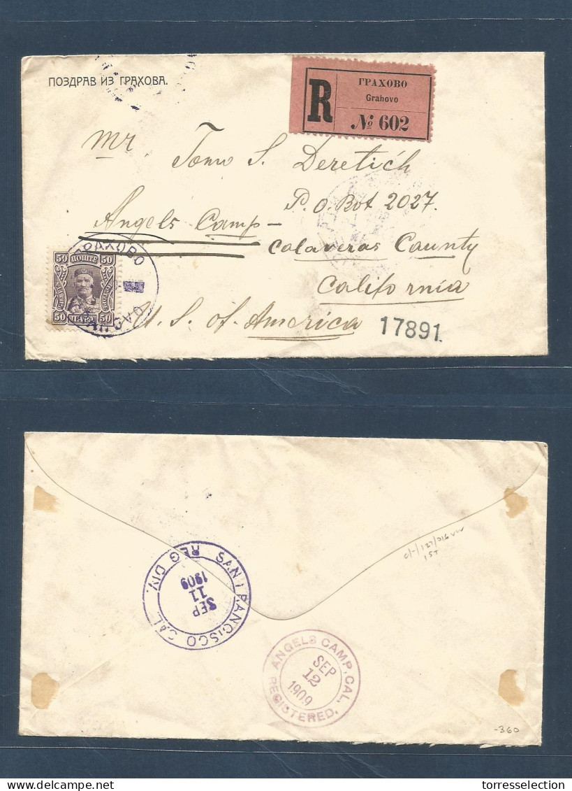 SERBIA. 1909. Grahovo - USA, California, Angels Camp. Calaveras County (quite An Encouraging Address For An Emigrant !)  - Serbia