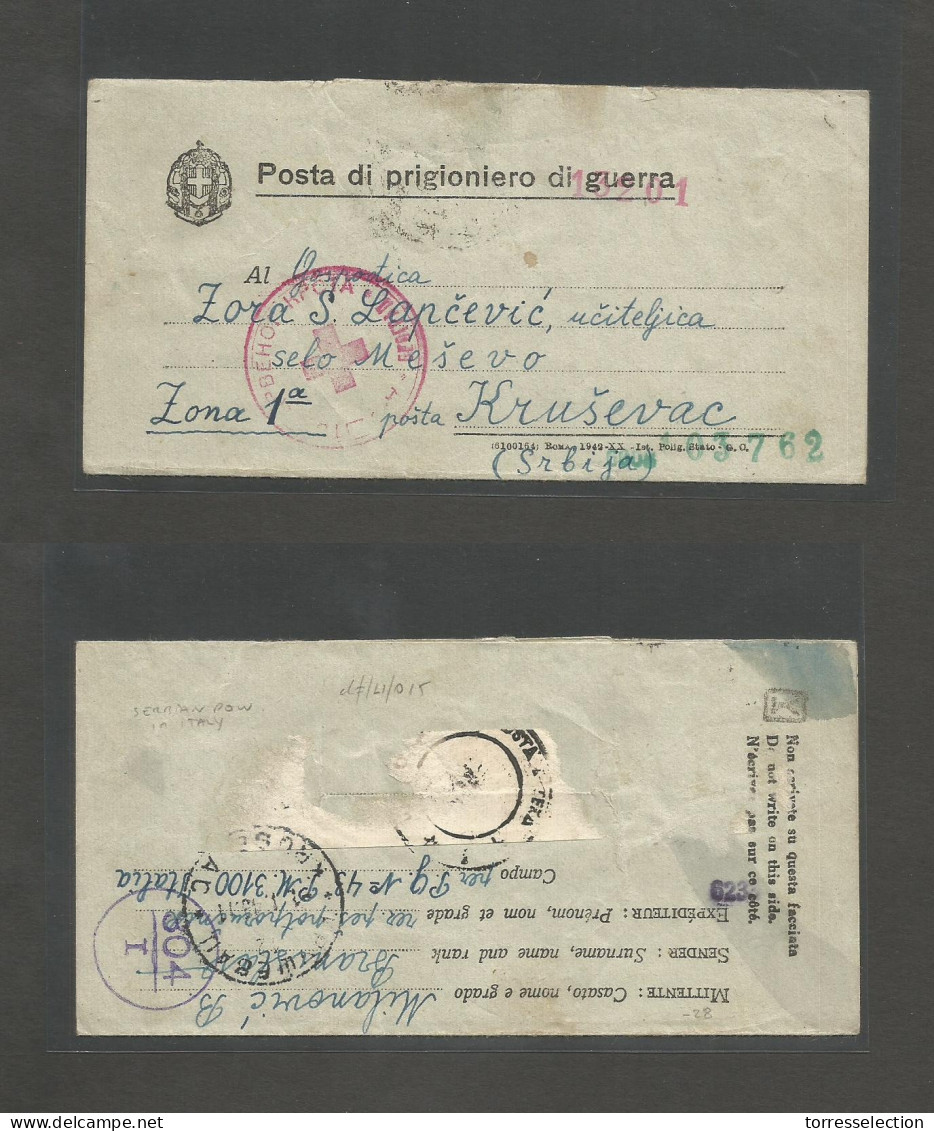 SERBIA. 1942 (22 Oct) Serbia POW In Italy. Free Red Cross Mail To Krusevac. Fine Item. Full Text Inside. - Serbia