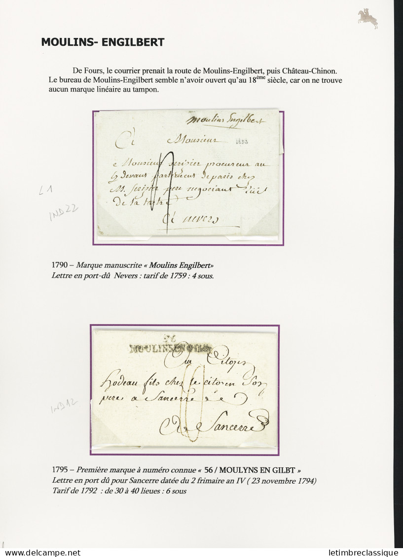 Lettre Moulins Engilbert : 6 MP : "Moulins Engilbert" (1790 Manuscrit), "56 Moulins En Gilbt" (1795 - Ind 12 - 2 Pièces) - Other & Unclassified