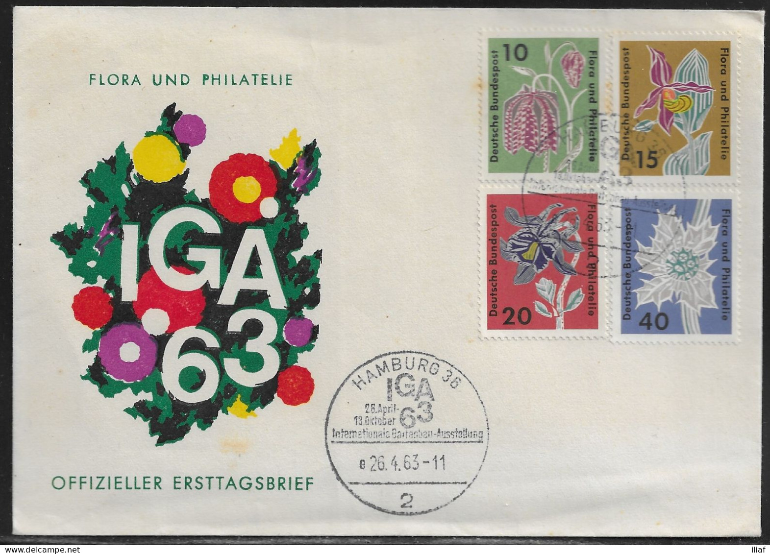 Germany. FDC Mi. 392-395.  Flora And Philately Exhibition, Hamburg.  FDC Cancellation On Cachet Special Envelope - 1961-1970