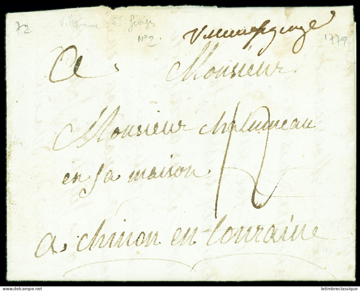 Lettre Marque Manuscrite "Villleneuve St George" (L N°2 - 1779), Ind 19. TB - Altri & Non Classificati