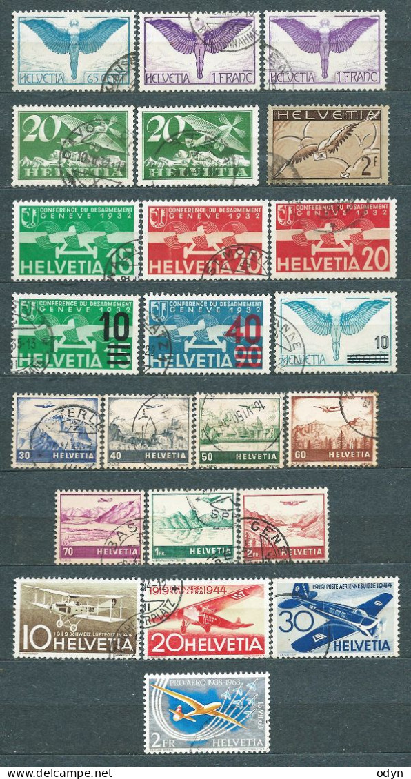 Switzerland 1924-1963 Lot Of 23 Airmail Used Stamps: MiNr 189, 191, 213, 245, 256-57, 286, 293, 320, 387-93, 435-37, 780 - Usados